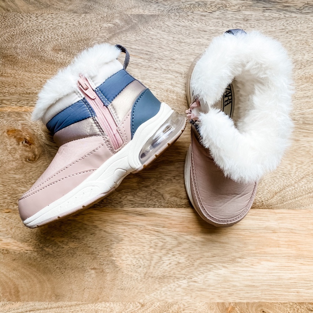 toddler zara fleece-lined snow boots (blush/navy)